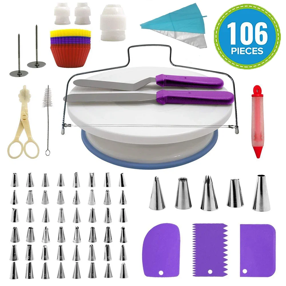 

Pastry Turntable Kit Cake Decorating Supplies Baking Tools Accessories Rotating Stand Cream Nozzles for Fondant