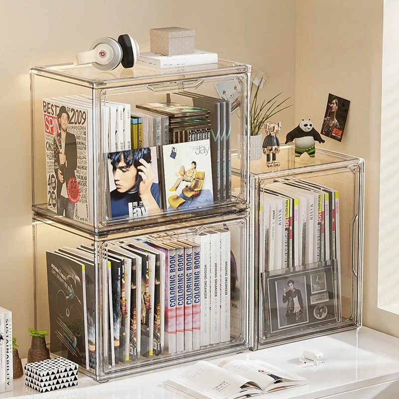 Transparent Storage Box Organizer Bookshelf Album CD Desktop Dustproof Display Cabinet Book Storage Box Magazine Organizer