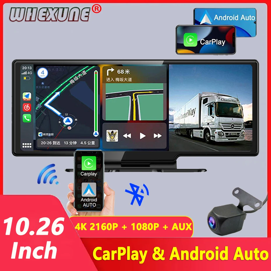10.26 "4K Dash Cam Wireless Carplay Android Auto Car Dvr Wifi Navigazione Gps Telecamera Per La Retromarcia Dual Lens Dashboard Videoregistratore