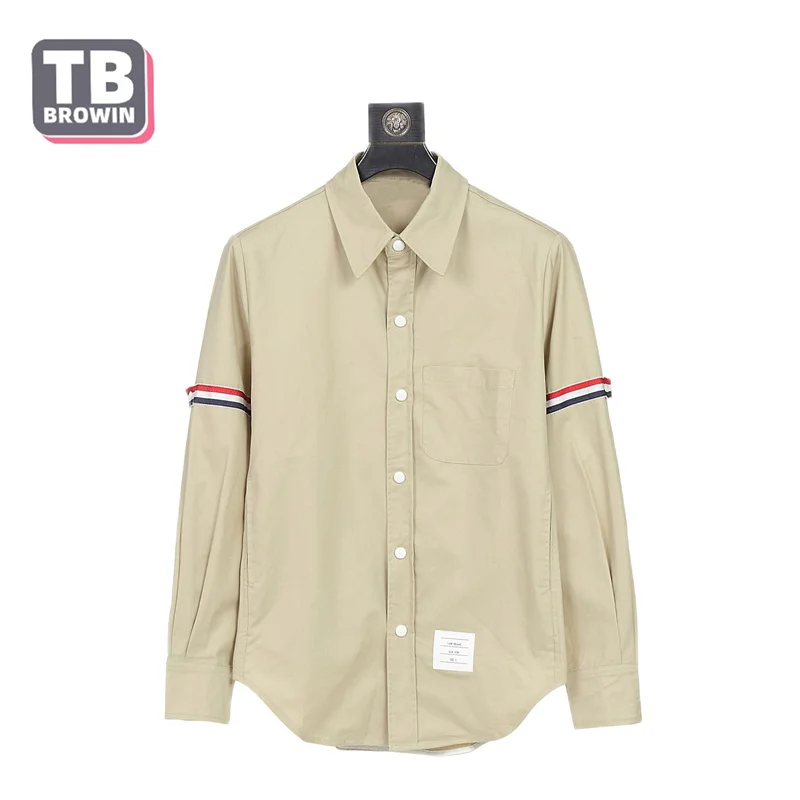 

TB BROWIN Flagship-Store Brand Four-Bar Men's Shirt Sleeved Ribbon Poplin Slim Casual Long Sleeve Cotton Fashion Blouses
