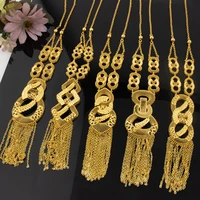 Luxurious 18k Gold Long Chain Necklace Earrings Set Women Dubai Tassel Noble Nigerian Jewelry Wedding Party Favors
