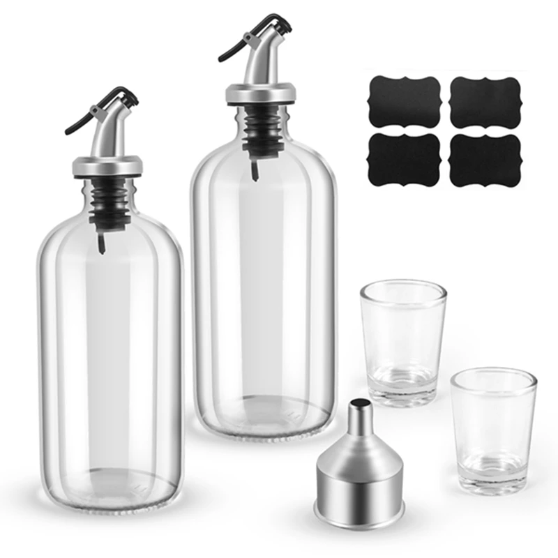 ABXF-16Oz Glass Mouthwash Dispenser With Pour Spout Funnel And Labels Reusable Mouthwash Bottles Container
