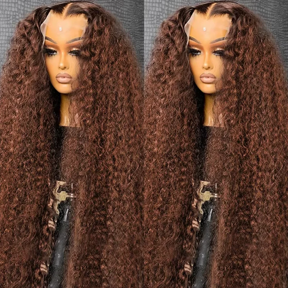 Chocolate Brown 13X6 Human Hair Wigs Hd Lace Frontal Wig Deep Wave Lace Front Wig Curly Colored PrePlucked Brazilian Wig 30 Inch
