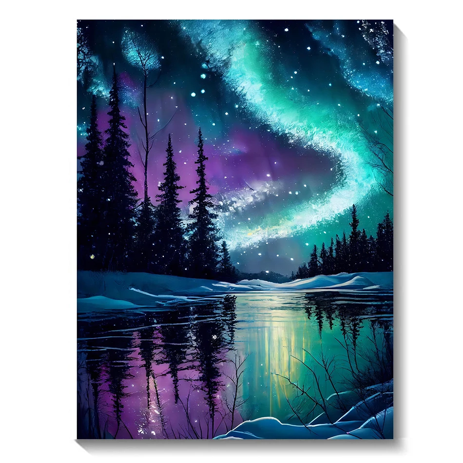 SDOYUNO 5d Diamond Art Painting Aurora Landscape Mosaic Embroidery Cross Stitch Set Full Round Rhinestone Diy Home Decoration