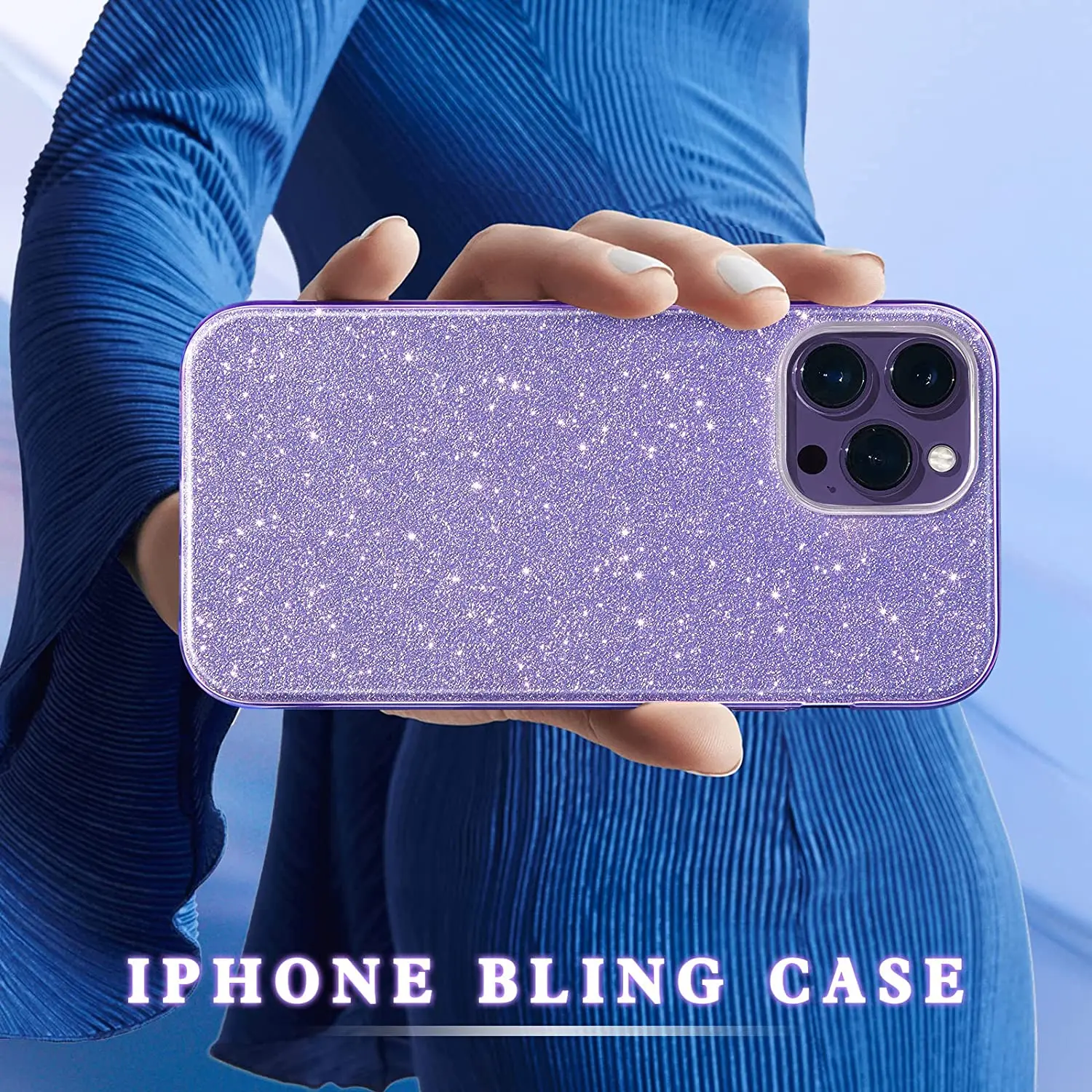 Mixroom - Custodia Cover per iPhone 14 PRO Case in TPU Morbido Nero con Brillantini Glitter 3 in 1
