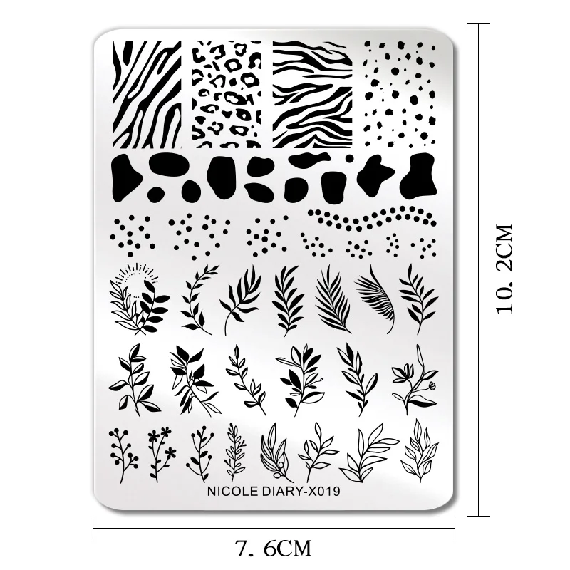 NICOLE DIARY Leaves Flower Nail Art Stamping Plates Drawing Template Geometric Stripe Line 3D Image Stencil Mold Printing Tools 6