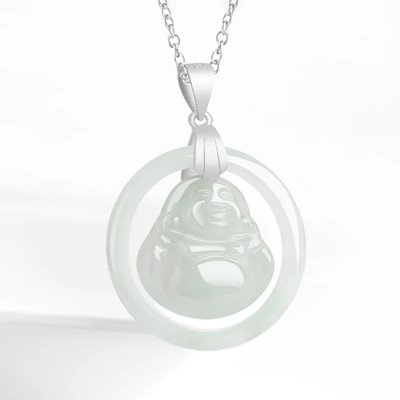 

Natural Myanmar A Goods Jade Ring Buddha's Heart Has Buddha Pendant S925 Silver Buckle Ice Jadeite Male Female Jewelry Drop Ship