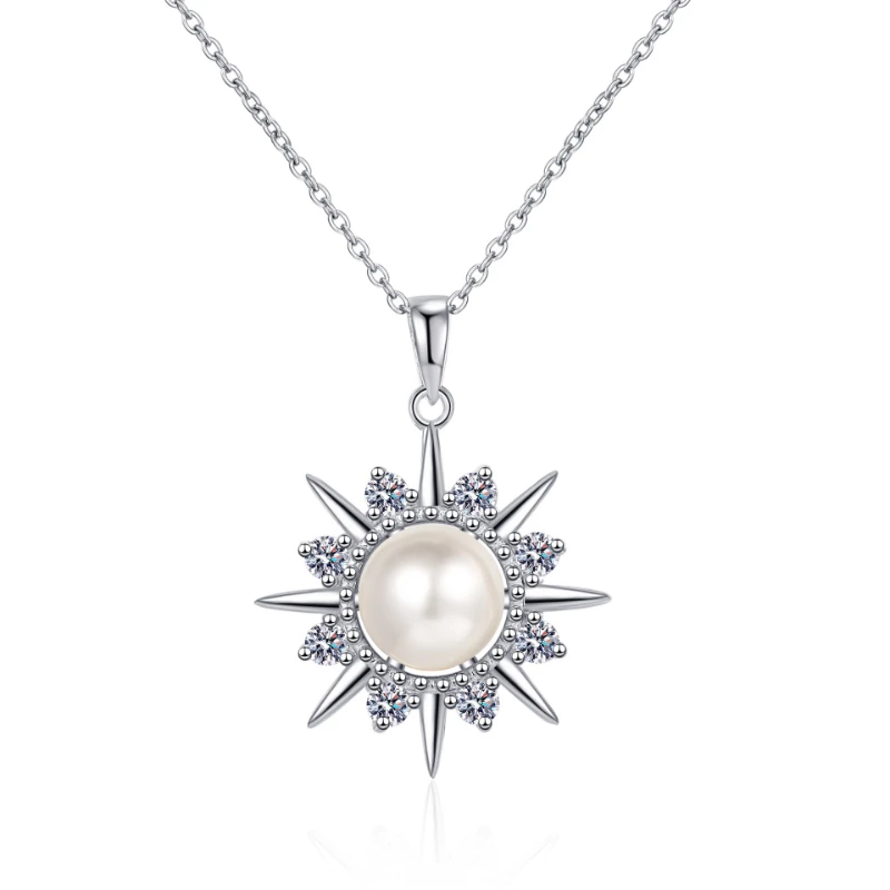 

8mm Freshwater Pearl Pendant Necklace 0.32ct Moissanite Choker Chain S925 Sterling Silver Women Fine Jewelry Drop Shipping