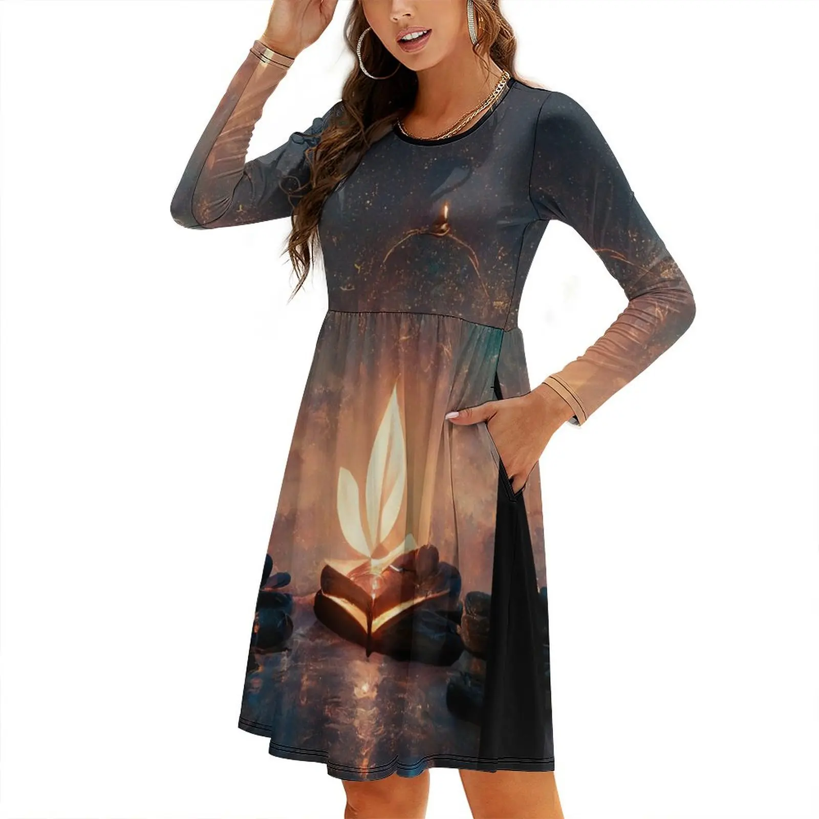 

Spiritual Healer with Her Self love Journal Round Neck Baggy Dress summer women's dress 2024 Women's dress