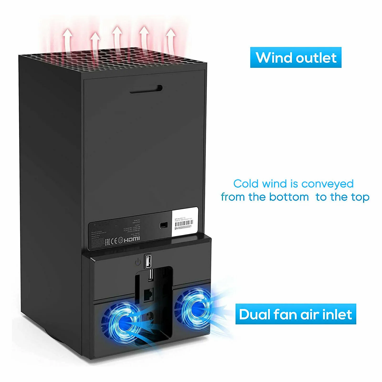 For Xbox Vertical Stand With Dual Noiseless Cooling Fans USB Cooler Host Side Radiator With Light For Xbox Series X Game Console