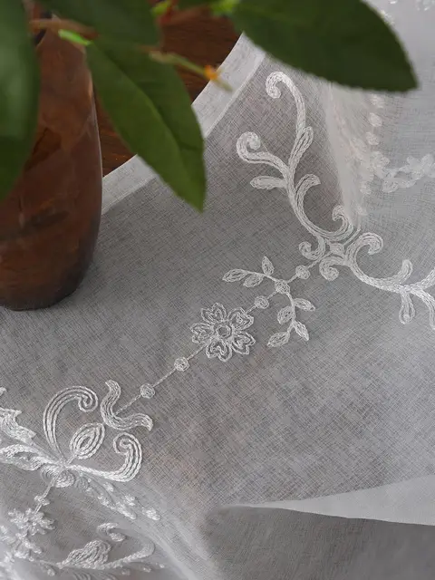 Sheer Curtains White Embroidered Floral Voile Drapes for Living room, Bedroom 2