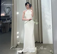 SONDR Korean Halter Ivory Simple Wedding Dress Sheath Satin Customized Formal Bride Dress 웨딩드레스 Sleeveless Wedding Gown Bridal 1