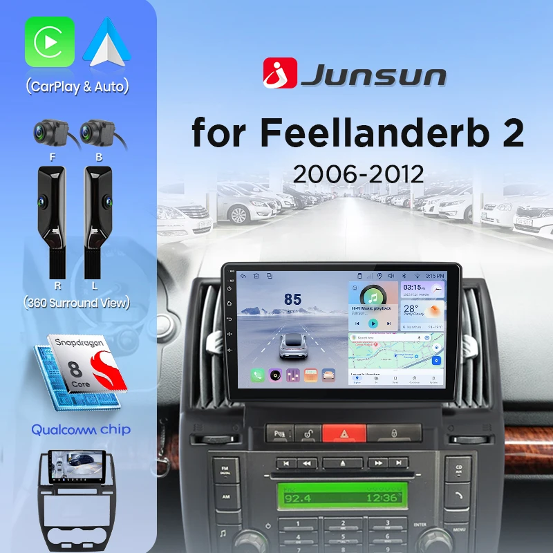 Radio para coche Junsun para Land Rover Freelander 2 2006-2012 360 °   Cámara Panorámica Inalámbrica CarPlay Android Auto, Estéreo con GPS, Navegación, Reproductor Multimedia, WiFi, DSP, RDS, BT, SWC, 4G-LTE, 8 Núcleos, Pantalla Táctil IPS, Autoradio, Reproductor de Video, Unidad Principal Estéreo 1