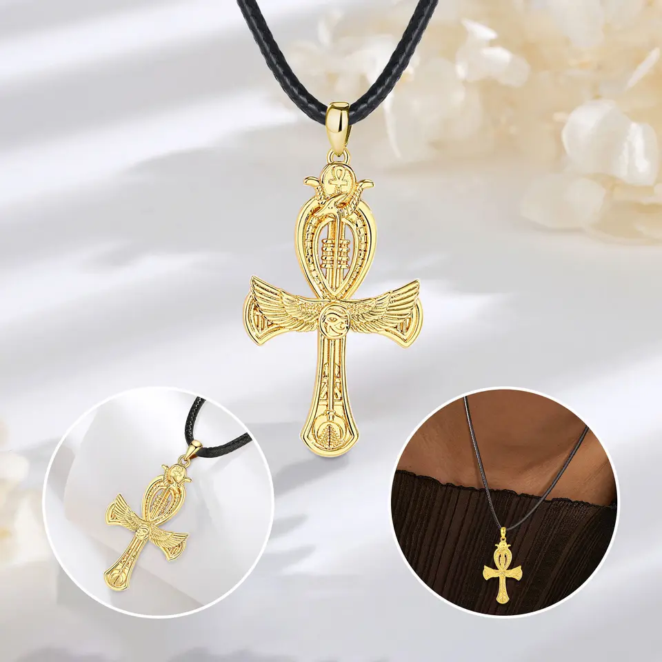 Eudora 925 Sterling Silver Antico Egto Ankh Croce Collana In Oro 18K Occhio di Horus Amuleto Ciondolo Personalà Gioielli Regalo