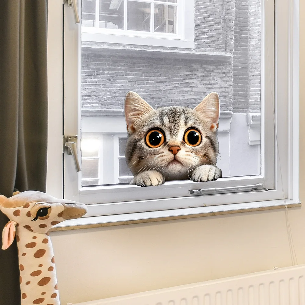 Cartoon Cat Balcony Static Film for Windows Stickers Home Decoration Removable Wall Art Mural Decal