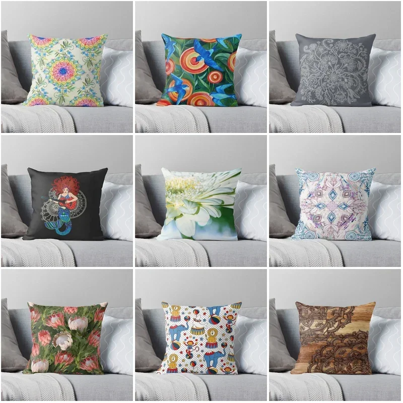 

Ink painting cushion cover throw pillowcase home chair sofa decoration square pillowcase car can be used