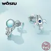 WOSTU 925 Sterling Siler Creative Spaceman Spacecraft Asymmetric Opening Rings Rainbow Stud Earrings Girl Birthday Jewelry Gift 4