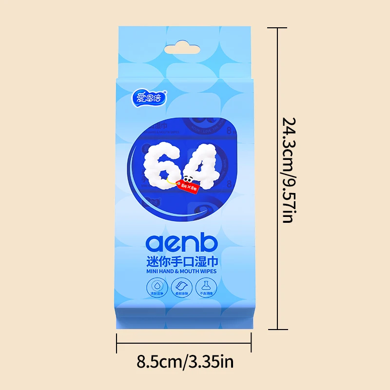 64개 미니 물티슈 8개 소형팩 여행용 휴대용 위생 물티슈 ( 및 성인용) - 손과 얼굴 세정용 보습 물티슈