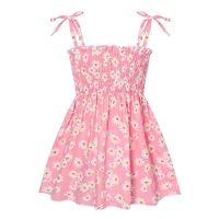 ‌2025 Summer Girls Princess Beach Dress Strapless Floral Print Sleeveless Party Wear Toddler Solid Color Casual Fashion 1-6Y