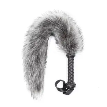 PU Leather Handle Fox Tail Fur Whip Fetish Ass Spanking Paddle Bondage Gear Flogger BDSM Flirt Slave Erotic Sex Toys for Couples 3