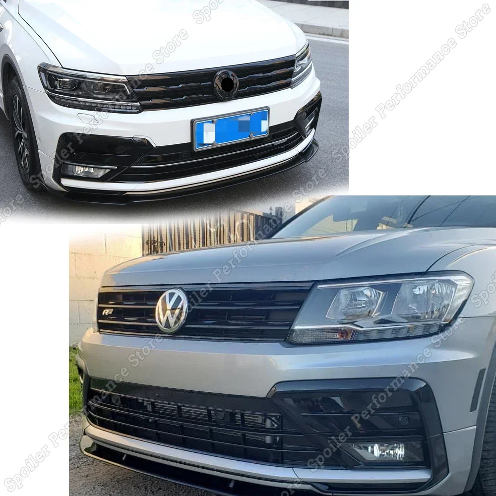 For VW Tiguan MK2 2017 2018 2019 2020 2021 Gloss Black ABS Car Front Bumper  Mesh Center Grille Grill Moulding Strips Accessories