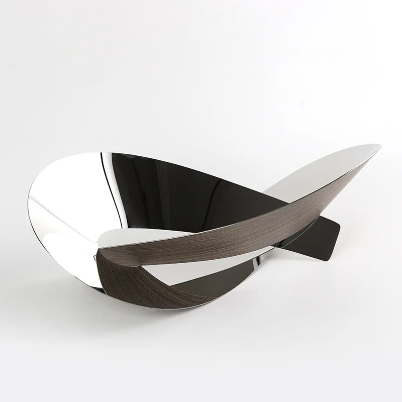 Wood Grain Metal Irregular Winding Fruit Tray, Geometric Art Stainless Steel Tray, Dining Table Decoration Storage Tray 6