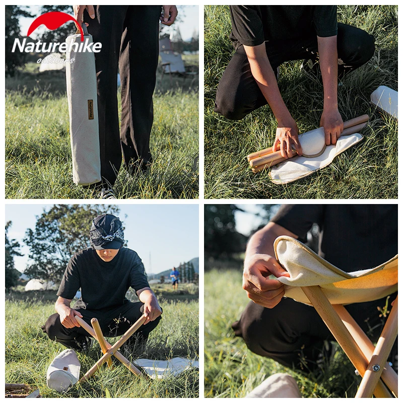 Naturehike Outdoor Folding Triangle Stool Canvas Wood Chair for Travel Picnic Camping Fishing Portable Ultralight Bearing 100kg