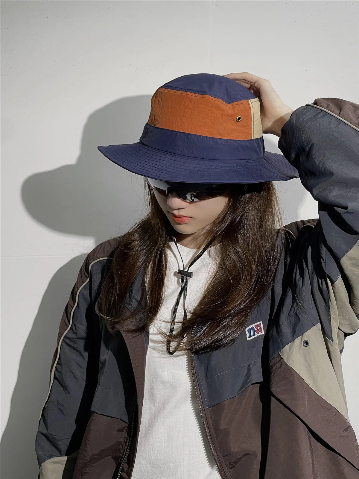Women Men Japanese Camping Color Block Fisherman Hat Summer Outdoor Windproof Cap Bucket Hats_voghion.com