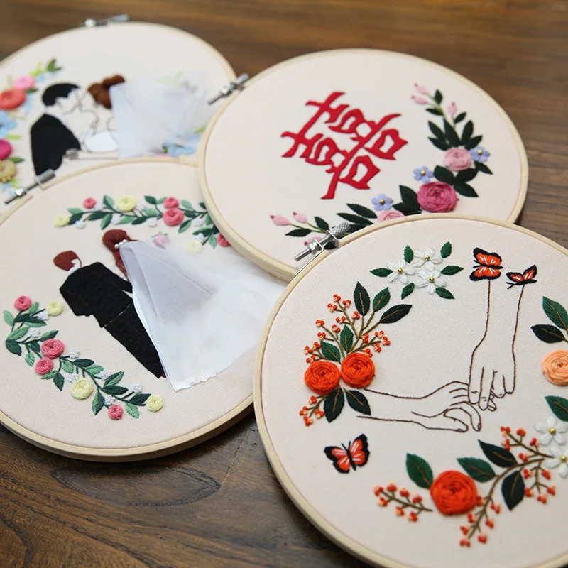20cm hoop bride wedding embroidery kit hand embroidering DIY thread handsewing craft needlework