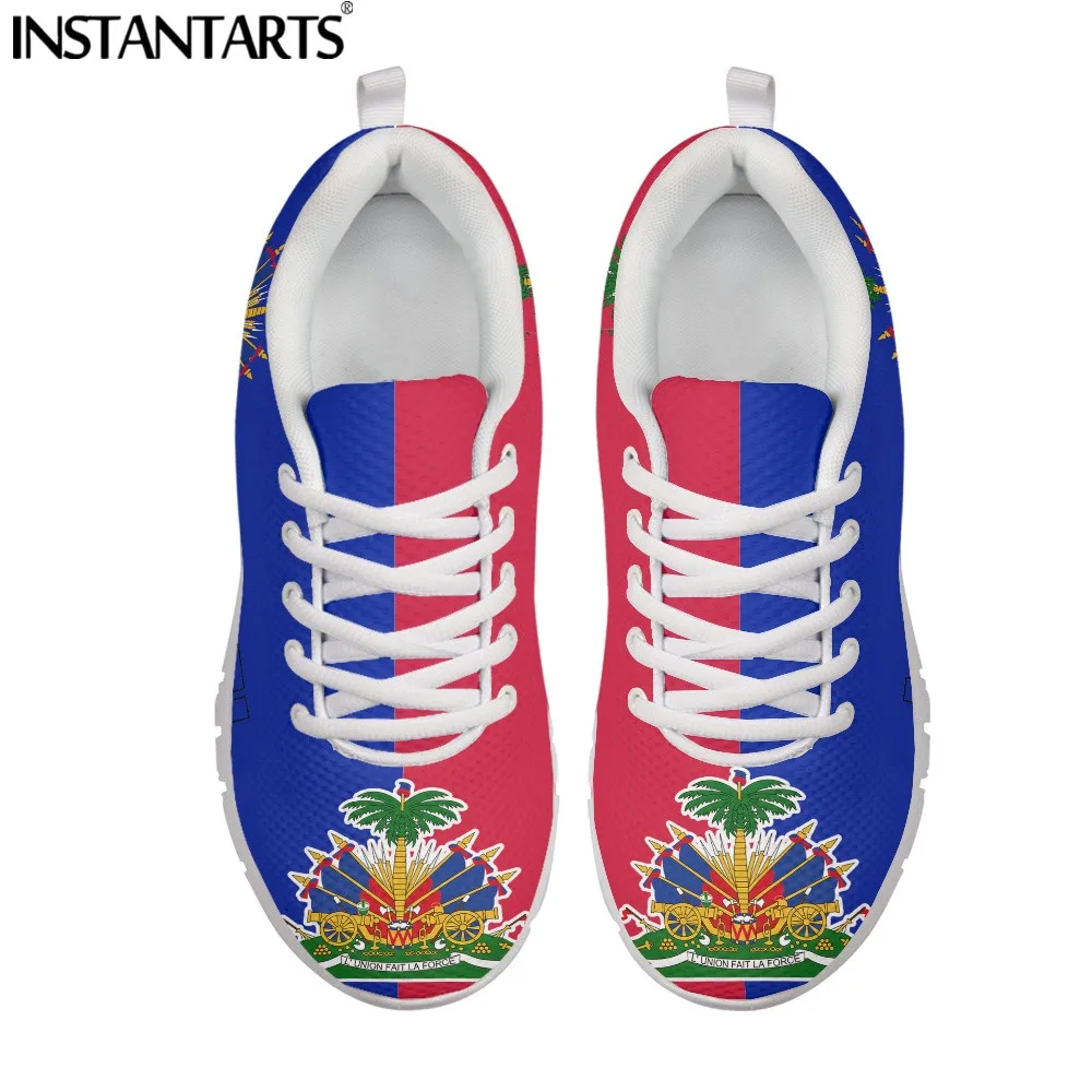 INSTANTARTS Haiti Flag 3D Print Women Mesh Sneaker Light Comfortable Femme Flat Shoe Breathable Girls Walking Footwear Lace up