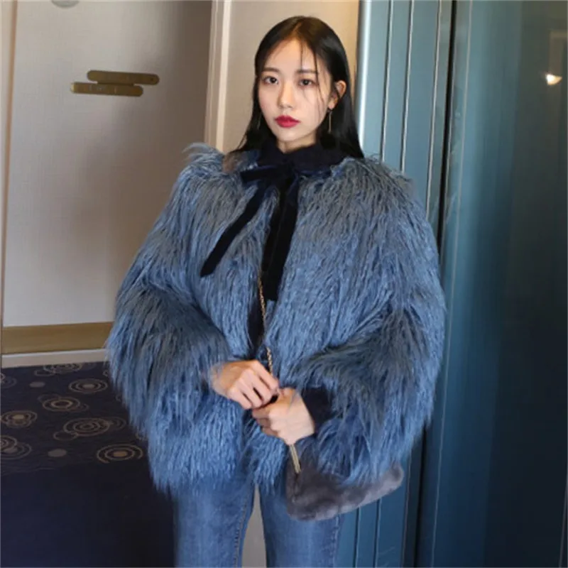 

Imitation Beach Wool Fur Coat Fluffy Wool Short Female Coats Furry Faux Hair Women's Outwear Winter Warm Artifical Fleece Jacket