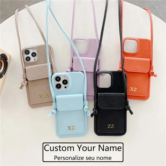 Custom Name Letters Leather Card Holder Case For iphone 14 13 12