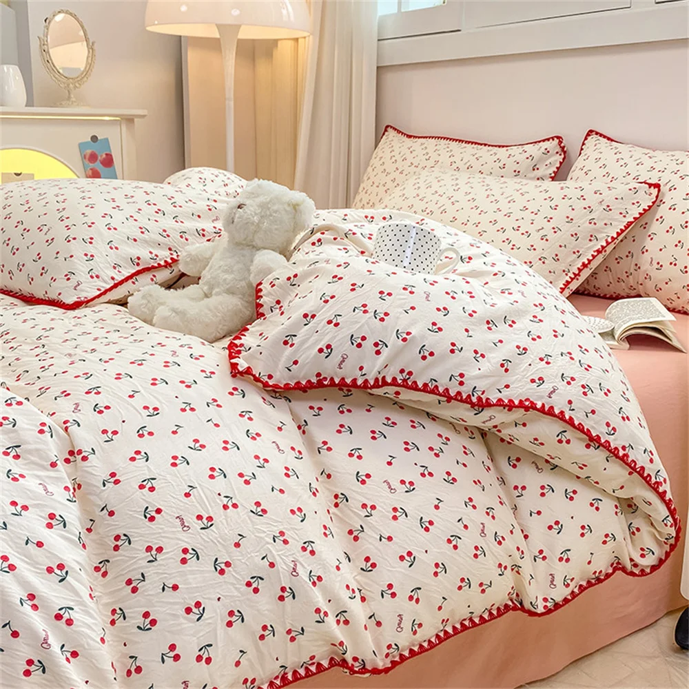 Ins Red Cherry Bedding Set Twin Full Queen Size biancheria da letto ragazze adulti letto lenzuolo piatto federa piumino copripiumino