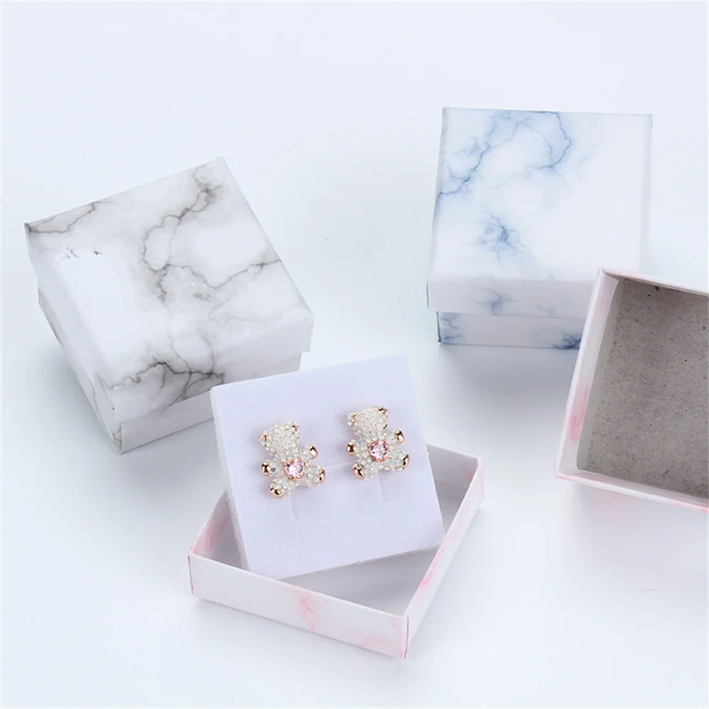 Marbling Paper Jewelry Packaging Box Rings Necklaces Storage Organizer Bracelets Earrings Display Holder Wedding Supplies Gift