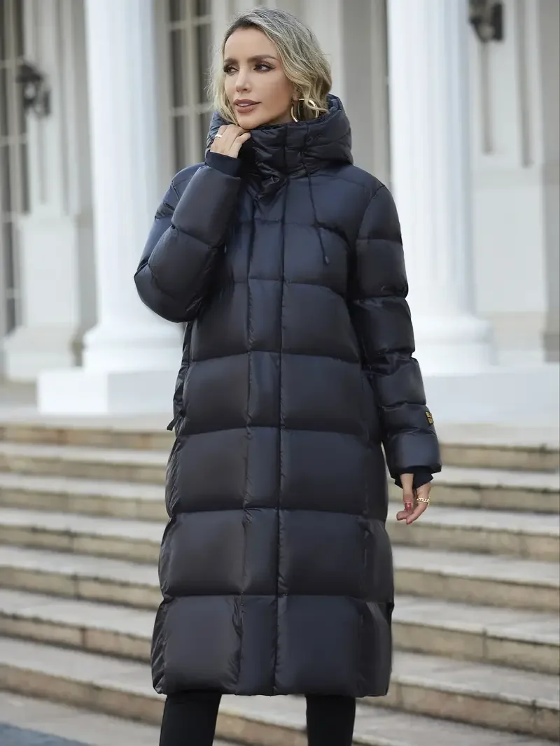 Winter Black Down Cotton Jacket Women Hooded Coat Keep Thickening Warm Fashion Streetwear Feather Female Long Outwear