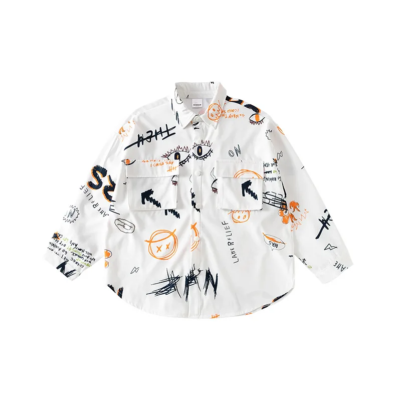 Fashion Graffiti White Hip Hop Costumes 4 Girls Boys Ballroom Stage Outfit Perform Kids Dance Competition Jazz Dancing T Shirts