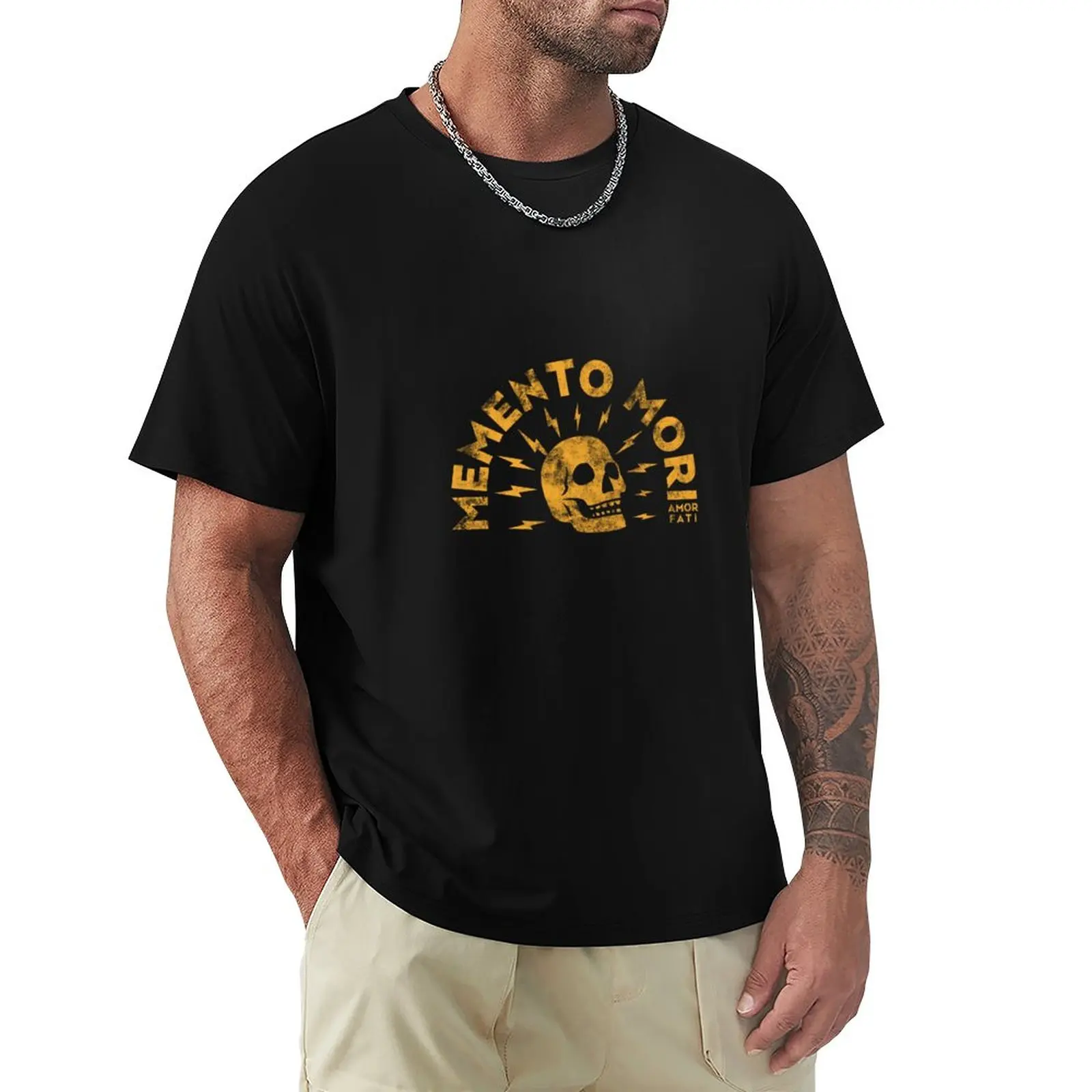 Memento Mori Amor Fati Gold Skull Graphic T-Shirt Funnys Hippie Clothes Men Clothes