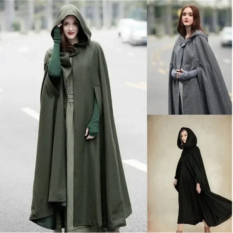Assassins Cosplay Vintage Medievale Gotico Creed Mantello Con Cappuccio Cappotto Sottile Donna Vampire Devil Mantelle Viking Pirate Robes Halloween