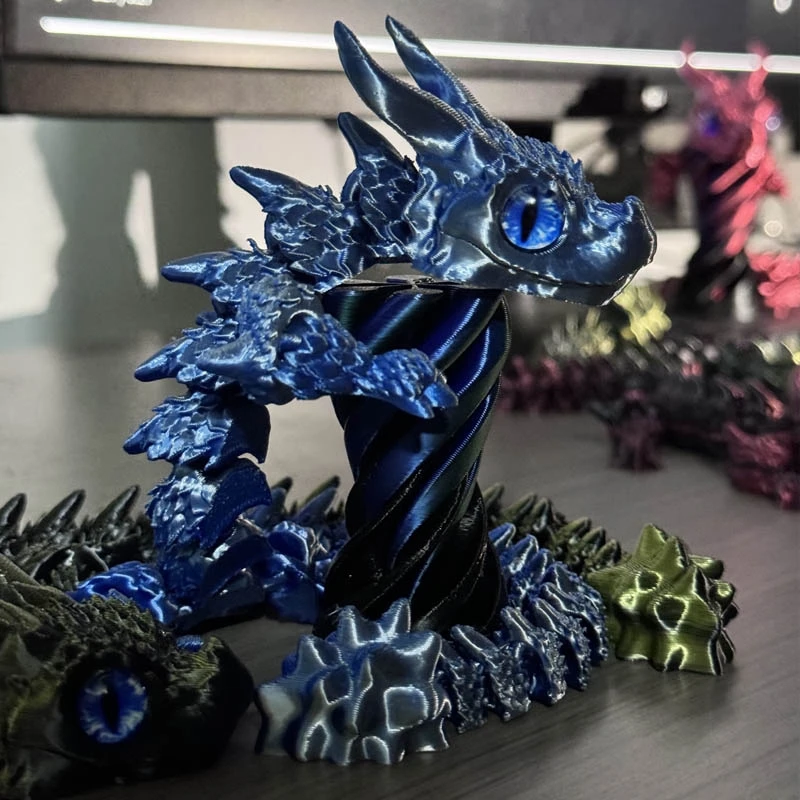 3D Printed Double-Horned Dragon Figurine with Random Eyes for Home