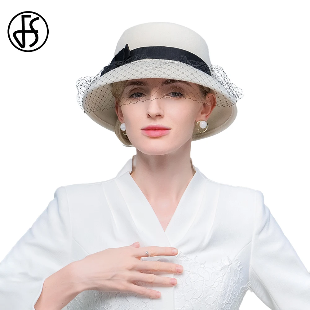 Fs Wedding Hats For Women Elegant Church Hats 100 Wool White Fedoras