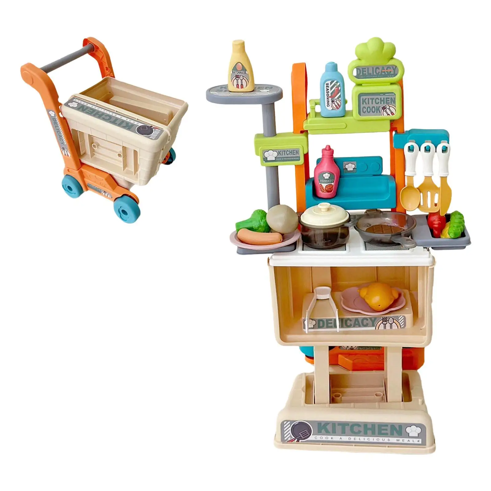 

Pretend Kitchen Toys Interesting Shopping Cart Dining Table Set Kids Playset