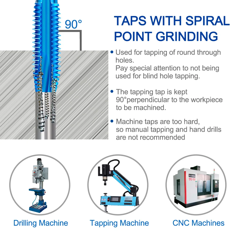 Hampton M2-M18 HSS Thread Tap Drill Nano Blue Coated Machine Plug Tap Straight Flute Thread Screw Hand Tools Screw Tap Hand Tap Tool Hand Tap Drill