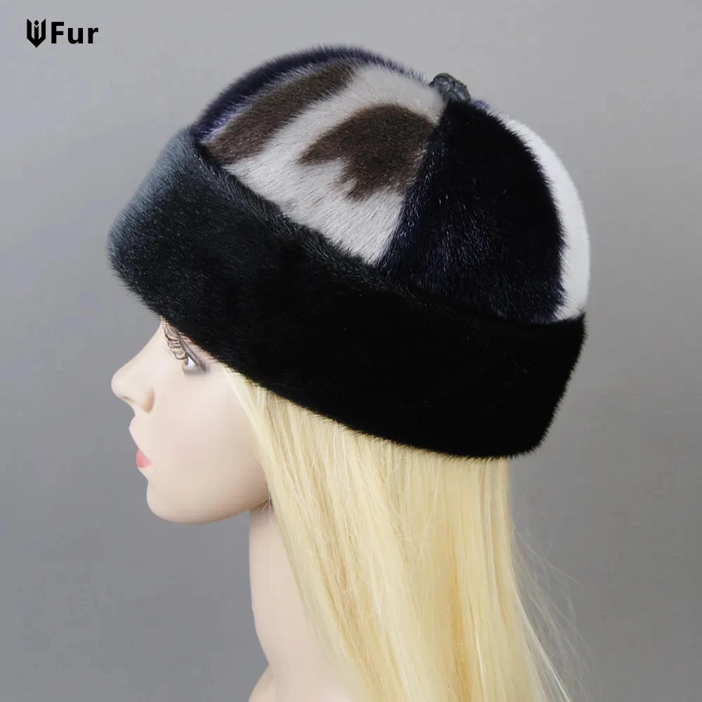 

Luxury Winter Unisex Top Real Mink Fur Bomber Hat Unisex Genuine Marten Head Warm Black/Brown Caps Best Gift For Parents Gorras