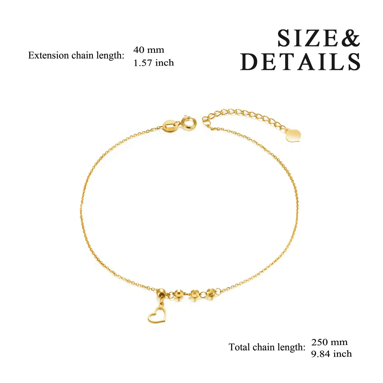 YFN 18k Gold Anklets for Women Real Fine Jewelry Ankle Bracelet with Heart Gift