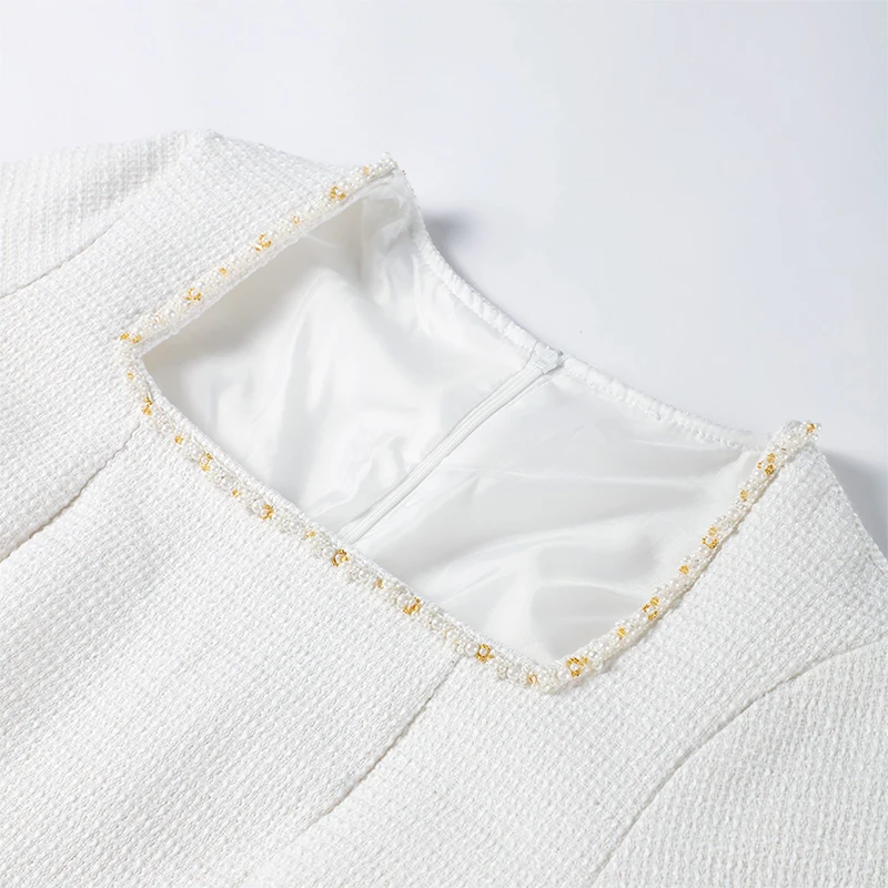 Elegant Tweed Short Party Dress Women Long Sleeve Square Collar Fake Pocket Evening Dresses Autumn Shiny Slim A-line Robes