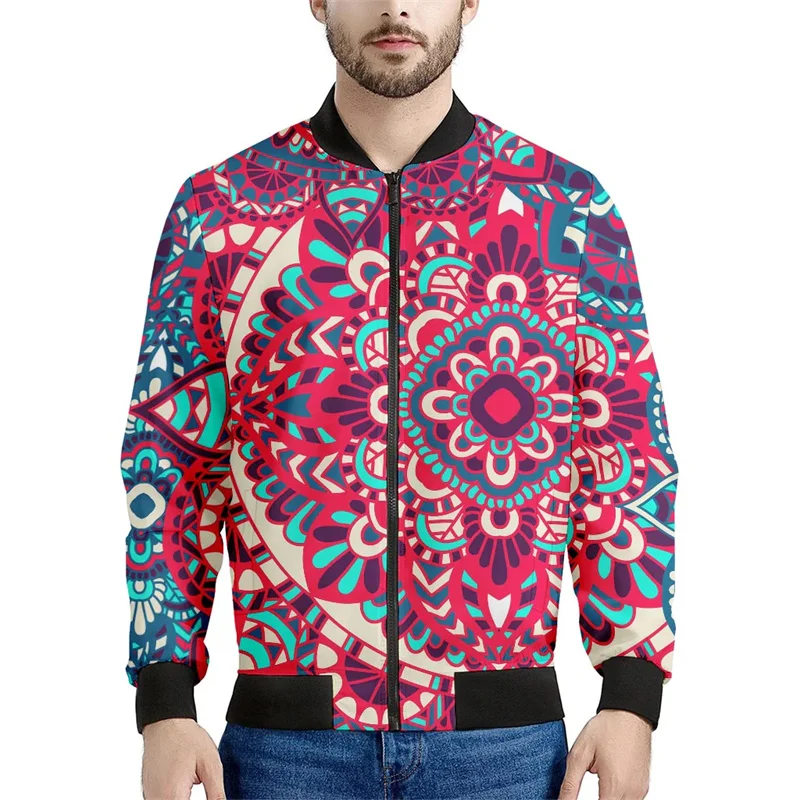thumbnail image 1 of Chaqueta con estampado 3D de retazos bohemios para hombre, sudaderas con estampado floral étnico, tops de manga larga, abrigos con cremallera para primavera y otoño, 1 of 5