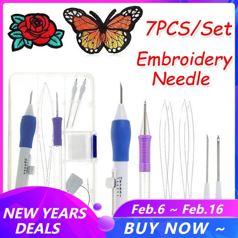 7 Pz/Scatola Fai Da Te Ricamo Punch Needle Kit Ricamo Magico Punch Needle Vestiti Per Maglieria Cucito Ago Cucitura Strumento Di Cucito
