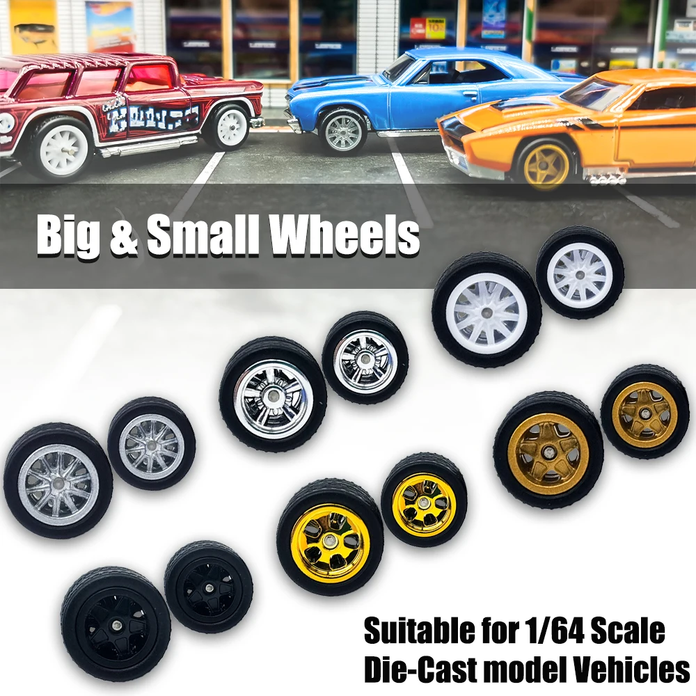 164ModelCarWheelswithRubberTyresFrontSmallRearBig1SetFor
