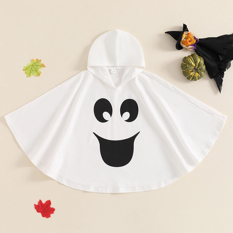 Kids Halloween Costume ghost print hood cape cosplay clothes cloak for boys girls