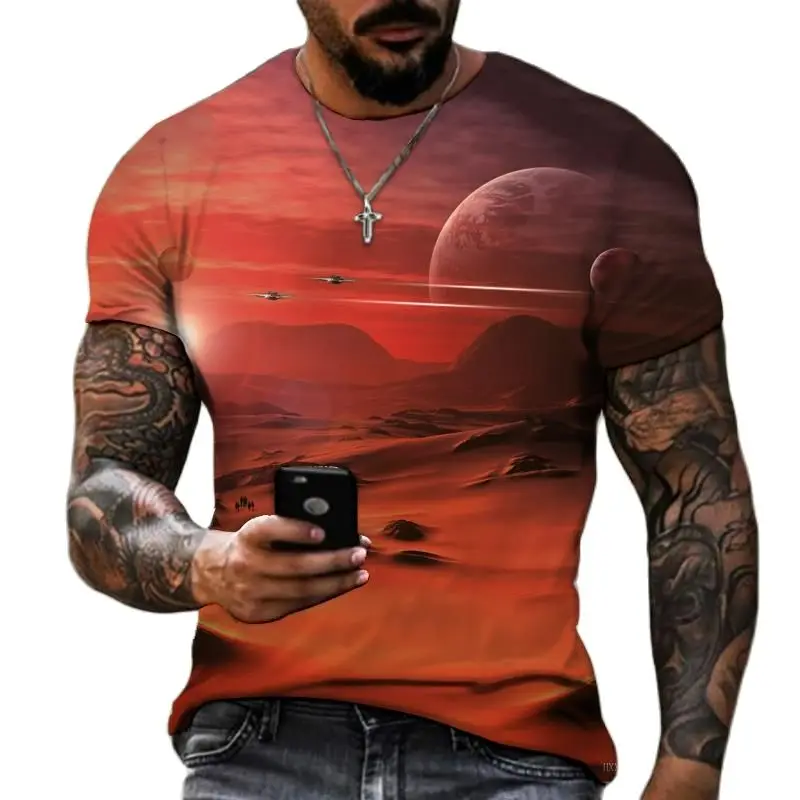 Camiseta Unisex Estampado 3D Universo – Manga Corta, Cuello Redondo – Tallas S A XXL – Poliéster Y Elastano